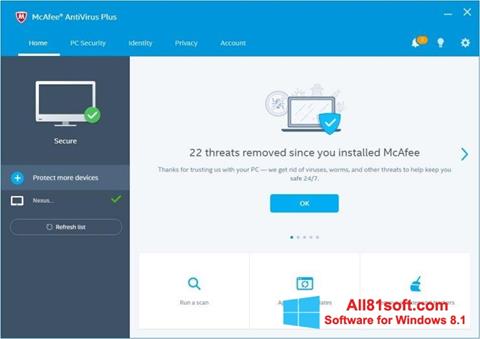 Στιγμιότυπο οθόνης McAfee AntiVirus Plus Windows 8.1
