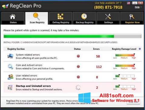 Στιγμιότυπο οθόνης RegClean Pro Windows 8.1