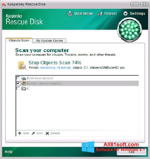 Στιγμιότυπο οθόνης Kaspersky Rescue Disk Windows 8.1