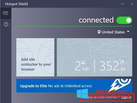 Στιγμιότυπο οθόνης Hotspot Shield Windows 8.1