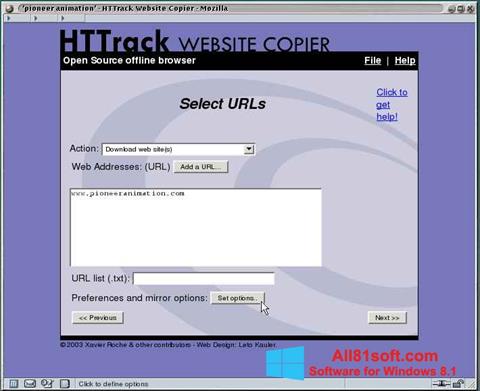 Στιγμιότυπο οθόνης HTTrack Website Copier Windows 8.1