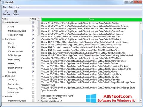 Στιγμιότυπο οθόνης BleachBit Windows 8.1