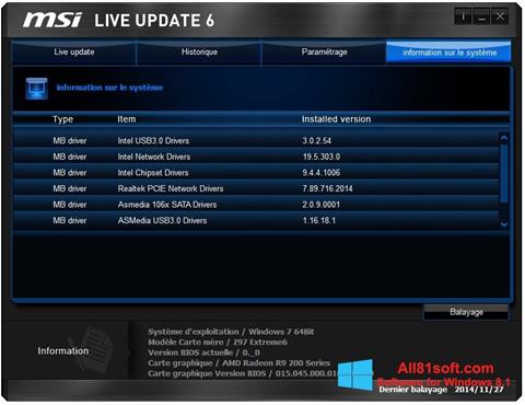 Στιγμιότυπο οθόνης MSI Live Update Windows 8.1