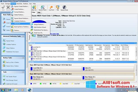 Στιγμιότυπο οθόνης Paragon Partition Manager Windows 8.1