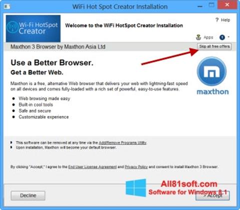 Στιγμιότυπο οθόνης Wi-Fi HotSpot Creator Windows 8.1