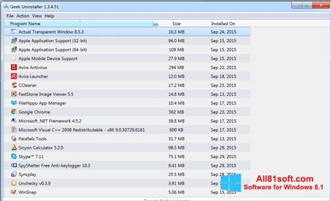 Στιγμιότυπο οθόνης Geek Uninstaller Windows 8.1