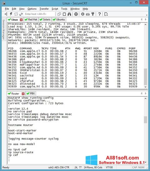 Στιγμιότυπο οθόνης SecureCRT Windows 8.1