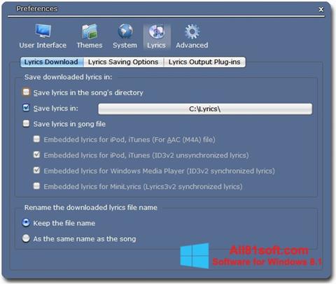 Στιγμιότυπο οθόνης Minilyrics Windows 8.1