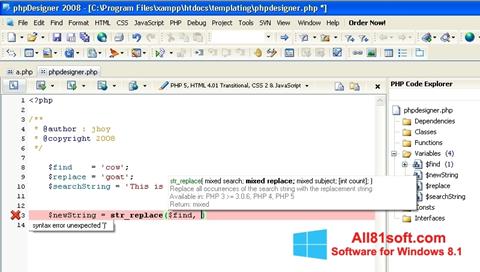 Στιγμιότυπο οθόνης phpDesigner Windows 8.1