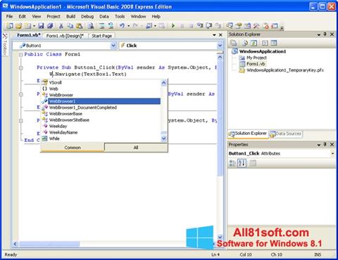 Στιγμιότυπο οθόνης Microsoft Visual Basic Windows 8.1