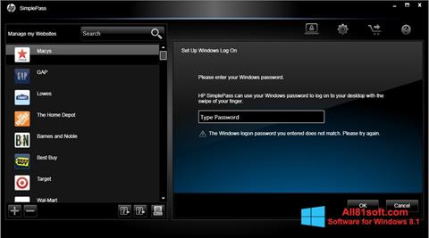 Στιγμιότυπο οθόνης HP SimplePass Windows 8.1