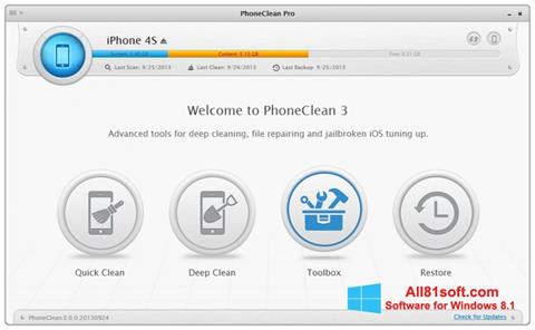 Στιγμιότυπο οθόνης PhoneClean Windows 8.1