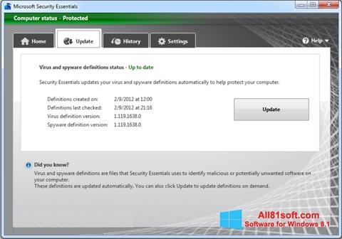 Στιγμιότυπο οθόνης Microsoft Security Essentials Windows 8.1