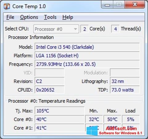 Στιγμιότυπο οθόνης Core Temp Windows 8.1