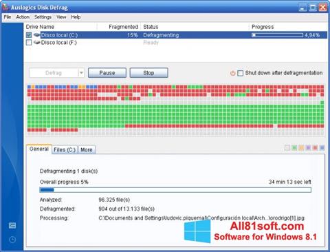 Στιγμιότυπο οθόνης Auslogics Disk Defrag Windows 8.1