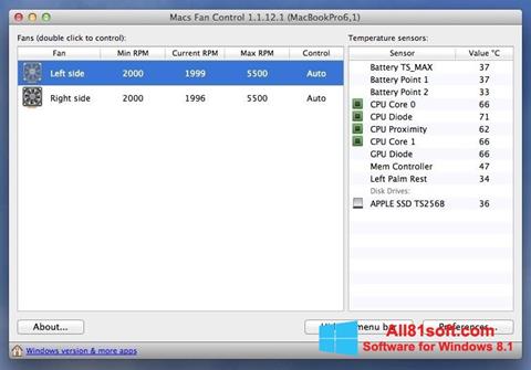 Στιγμιότυπο οθόνης Macs Fan Control Windows 8.1
