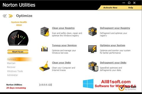 Στιγμιότυπο οθόνης Norton Utilities Windows 8.1