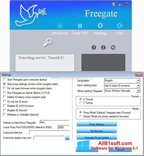 Στιγμιότυπο οθόνης Freegate Windows 8.1